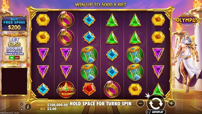 Gates of Olympus interface avec Zeus et orbes multiplicateurs