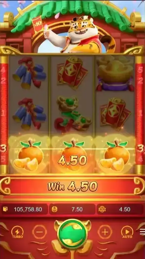 Fortune Tiger PG Soft écran de jeu avec tigre doré et ornements rouges