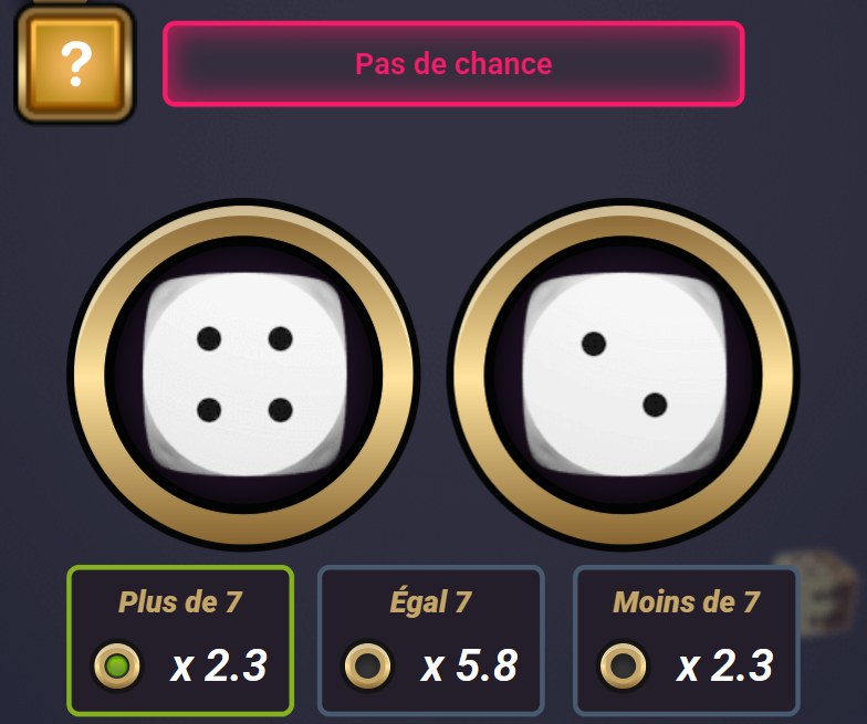 Under and Over 7 : les dés affichent 4 et 2