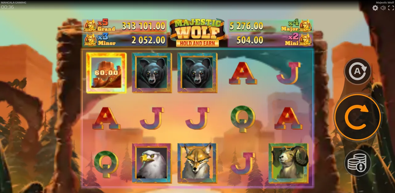 Majestic Wolf Hold and Earn - rouleaux après un tour