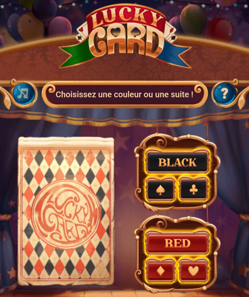 Lucky Card: face-down deck with BLACK and RED buttons and the four suits