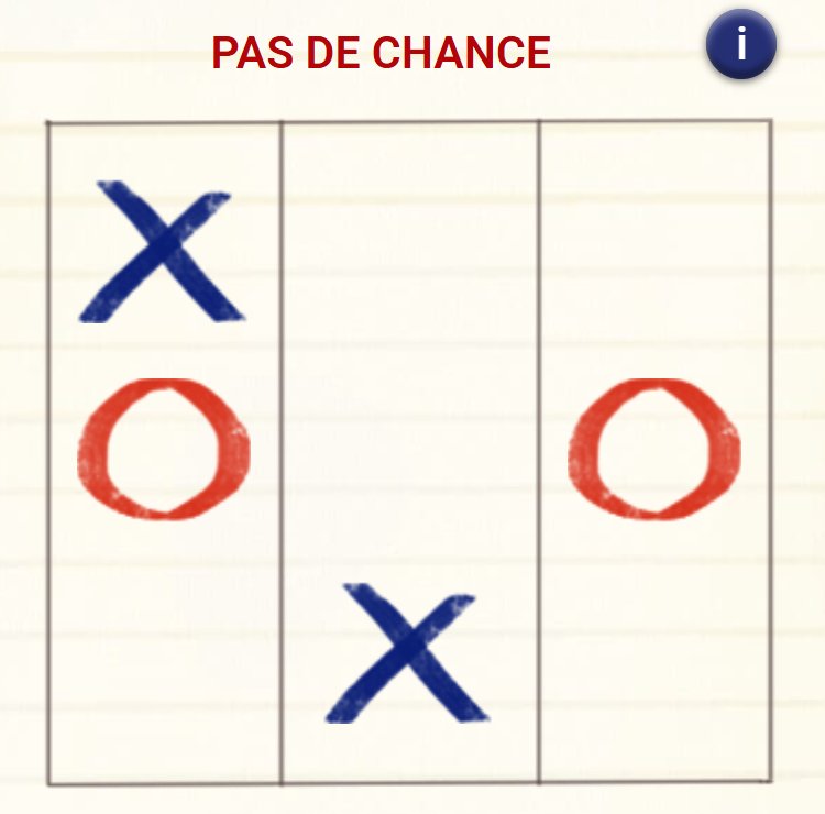OXO : grille sans ligne gagnante et message PAS DE CHANCE