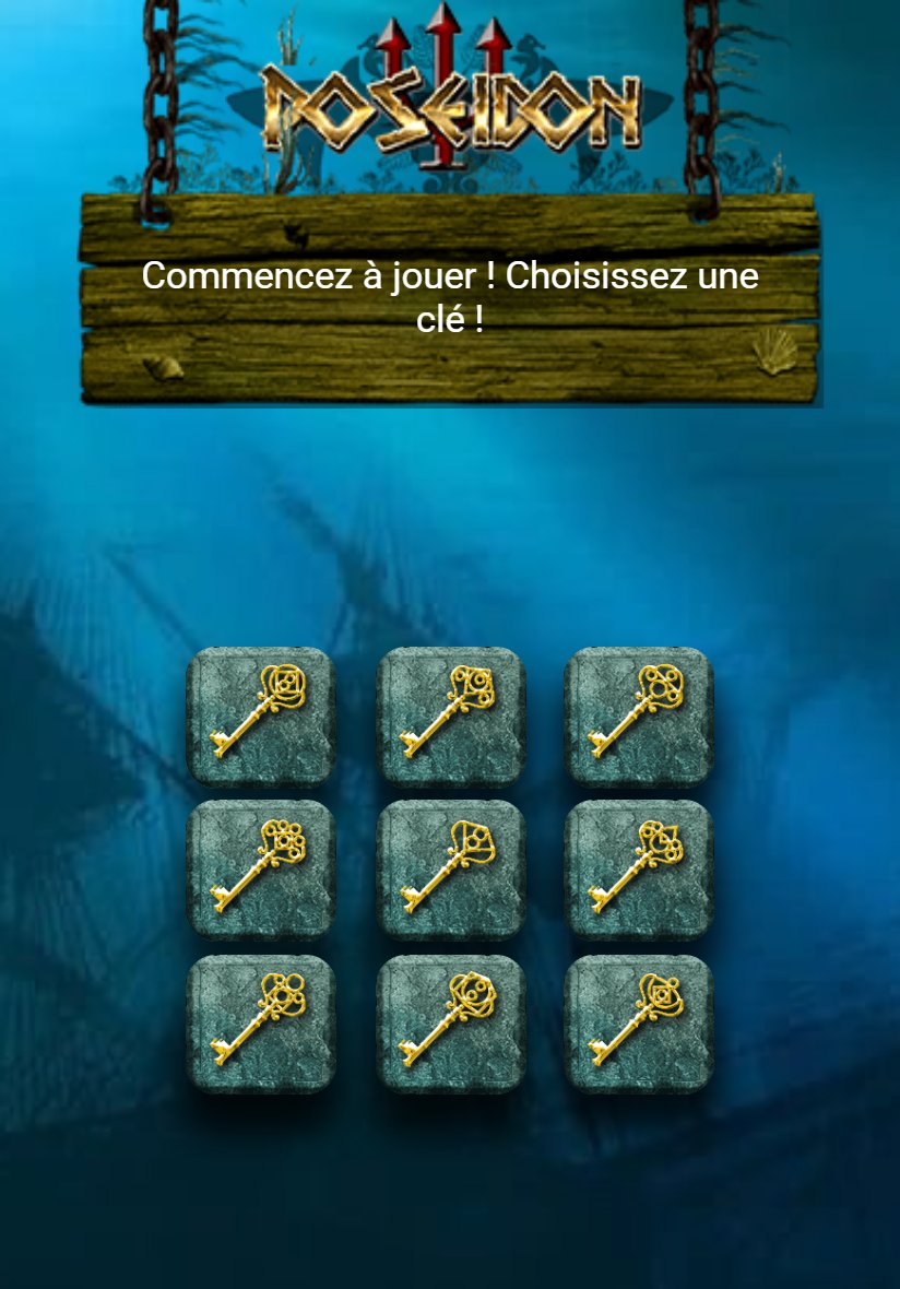 Poseidon : grille de neuf clés en pierre, le joueur en choisit une