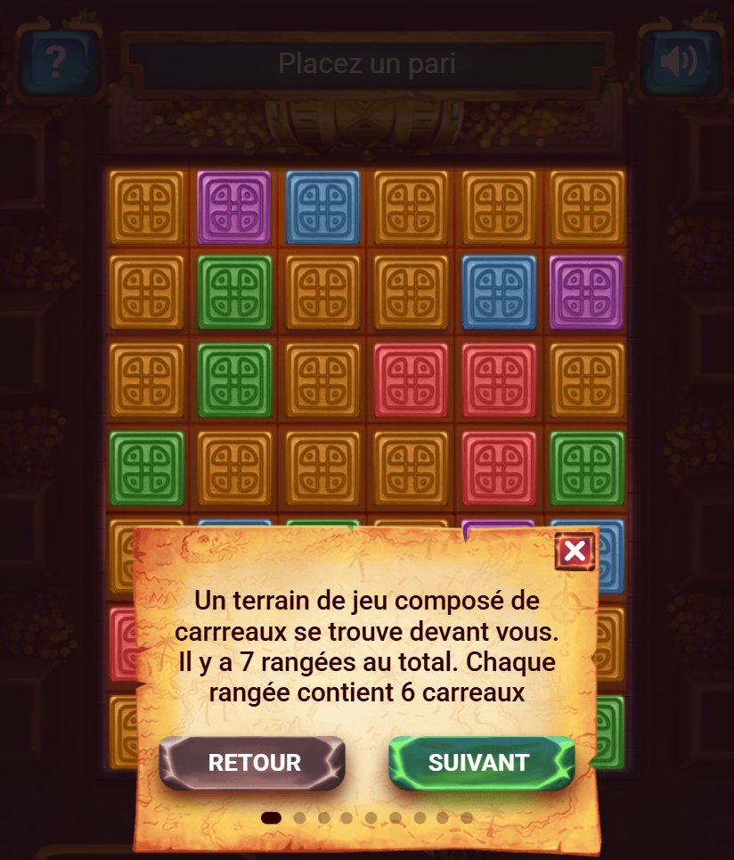 Treasure Tomb: لوحة من البلاطات الملونة، والتلميح يشرح الصفوف السبعة من 6 بلاطات