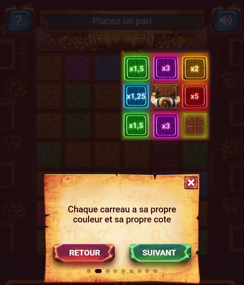 Treasure Tomb: المستكشف محاط ببلاطات تعرض احتمالاتها من x1.25 إلى x5 حسب اللون