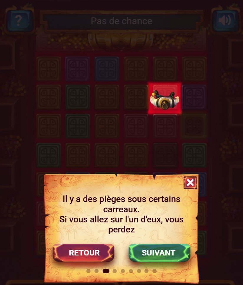 Treasure Tomb: بلاطة حمراء فيها فخ، والتلميح ينبه إلى أن الجولة تنتهي عند الفخ