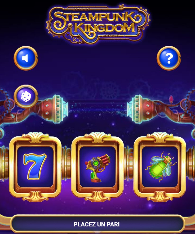 Steampunk Kingdom: ثلاث بكرات ذهبية تعرض سبعة ومسدسا وخنفساء قبل الرهان