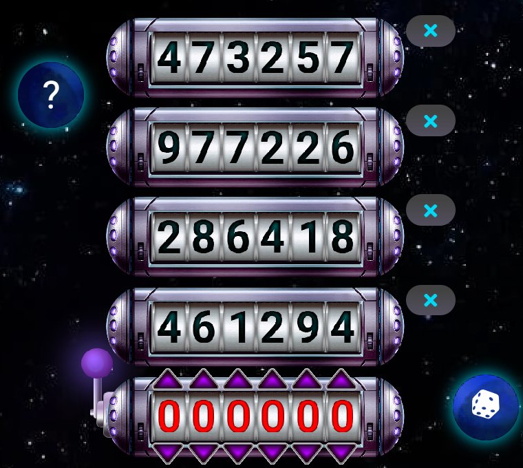 Star Lotto: أربع بكرات من ستة أرقام فوق البكرة الرئيسية مع أسهمها والذراع