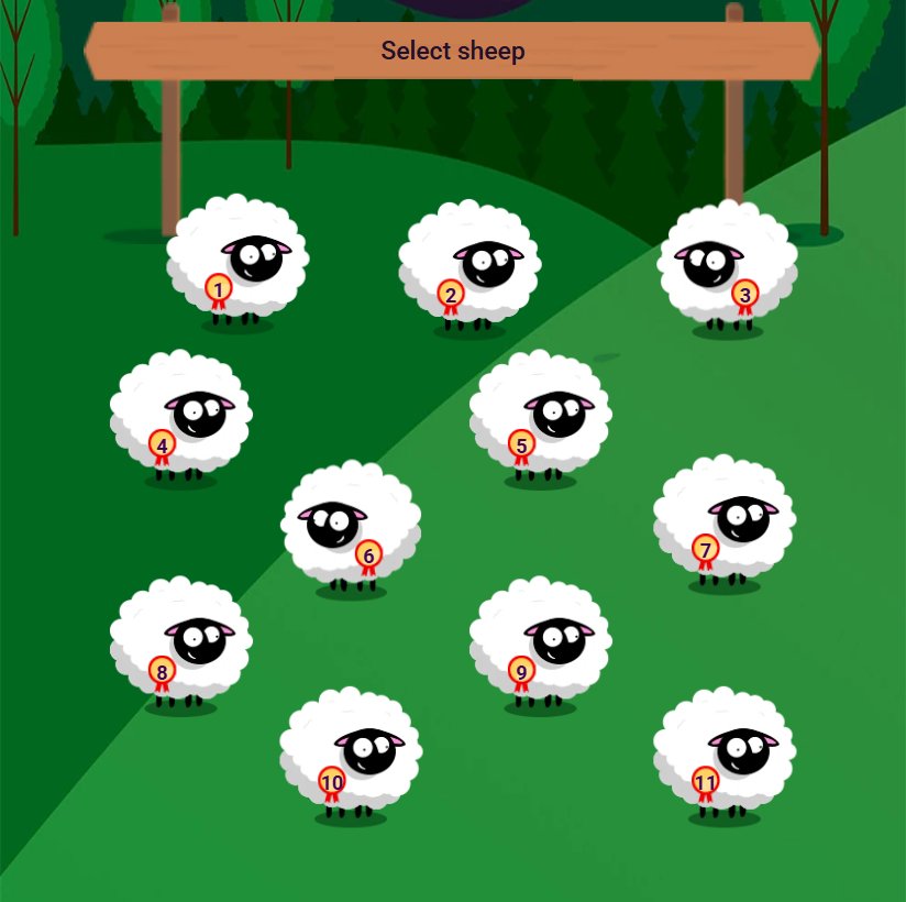 UFO Sheep Defender: إحدى عشرة نعجة مرقمة في المرعى ليلا تحت لافتة الاختيار