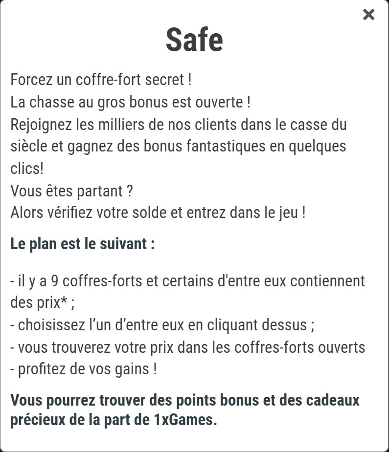 Safe : fenêtre des règles avec le plan en quatre points
