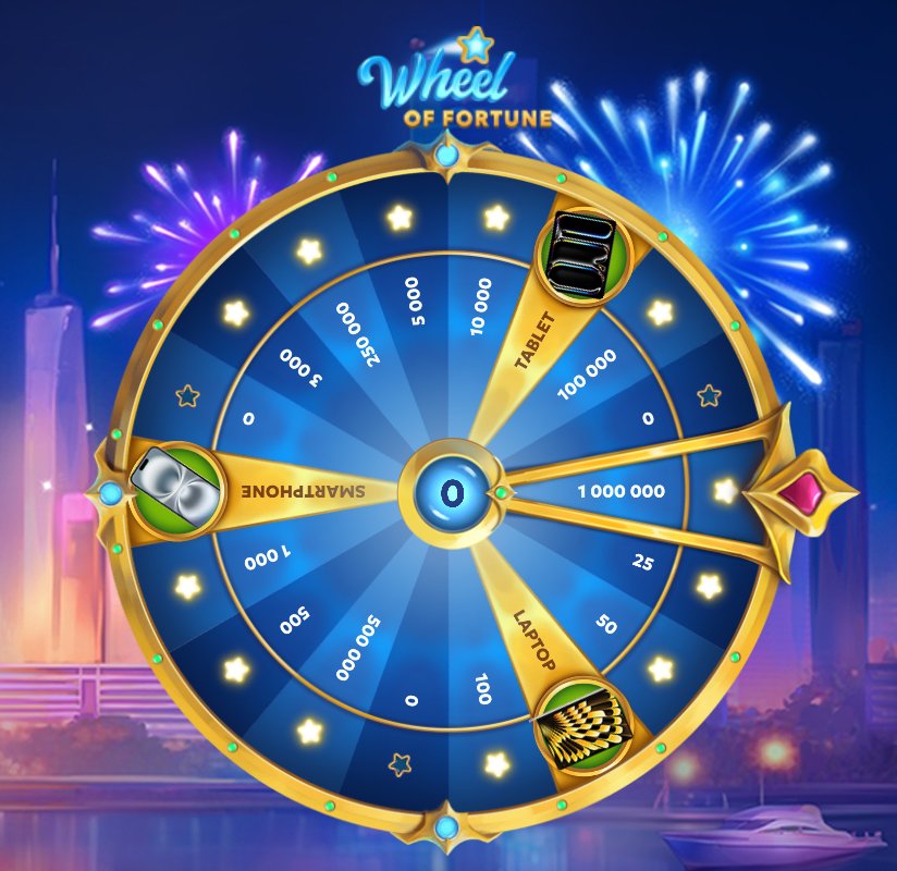 Wheel of Fortune: the gold-rimmed wheel with its points and gadget sectors