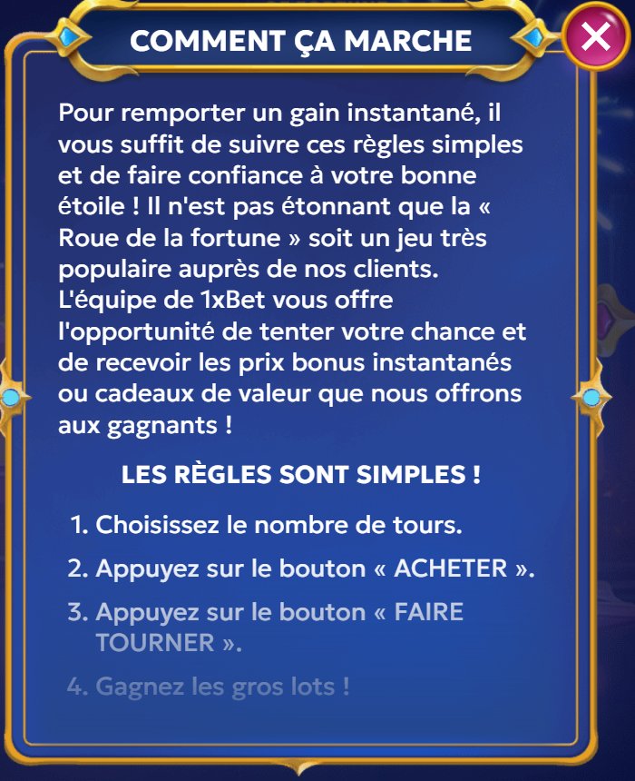Wheel of Fortune: How it works window, the four rules