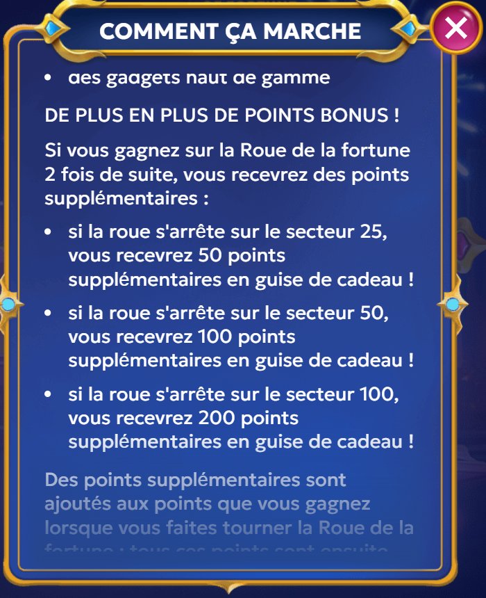 Wheel of Fortune: extra points after two wins in a row, sectors 25, 50 and 100