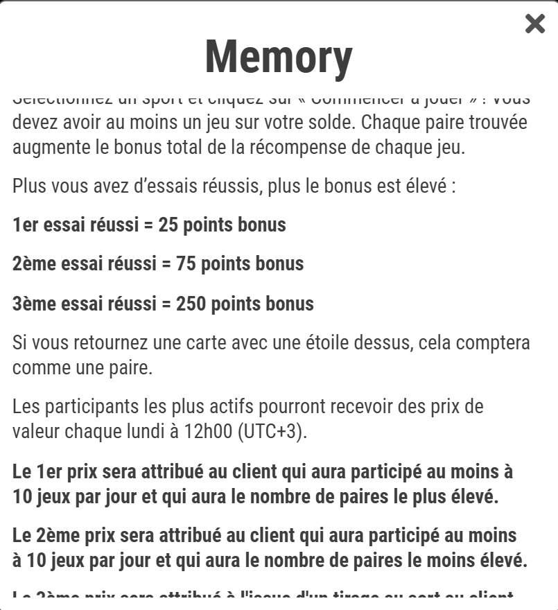 Memory: 25 و75 و250 نقطة لكل محاولة ناجحة وجوائز الاثنين