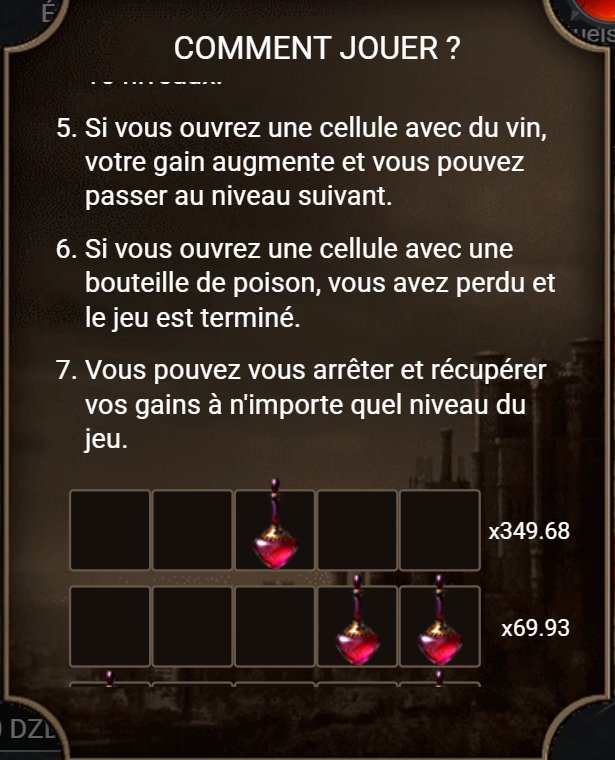 Witch: نافذة كيف تلعب، نبيذ أم سم، التوقف في أي مستوى والمعاملان x349,68 وx69,93