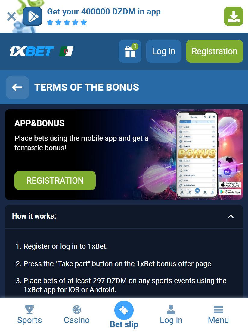 App&Bonus: cashback on bets placed in the 1xBet app