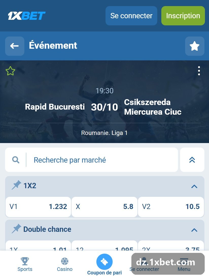 Roumanie. Liga 1 : fiche d'un match avec V1, X et V2