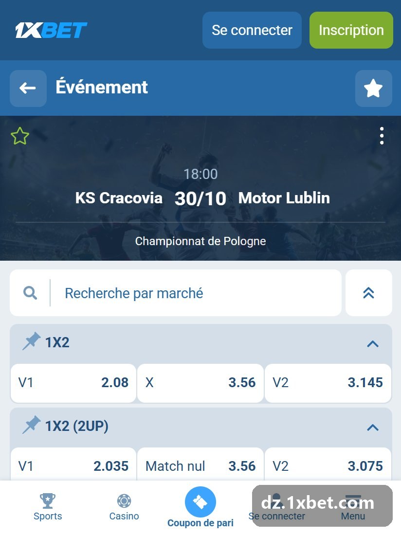 Championnat de Pologne : fiche d'un match avec V1, X et V2