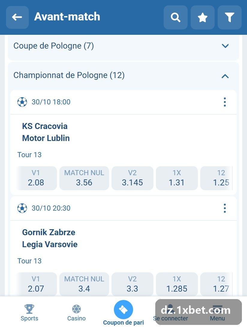 Championnat de Pologne : liste des matchs d'avant-match