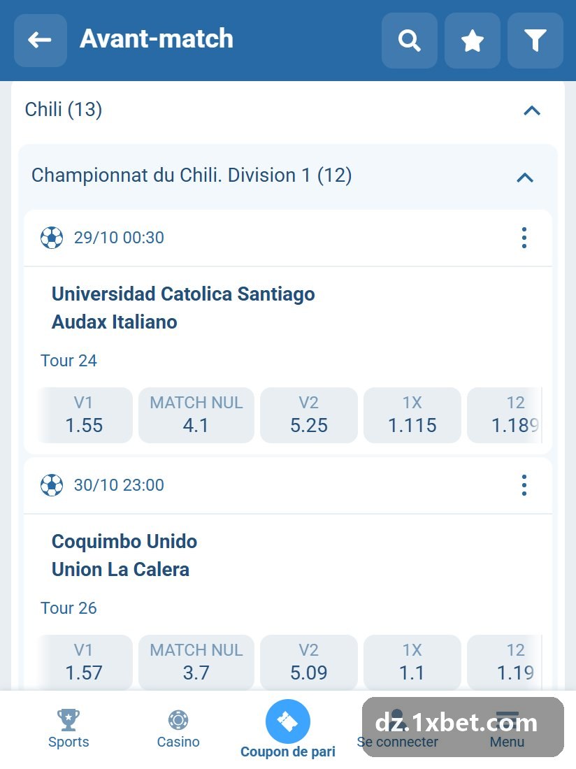 Chile. Primera Division: list of pre-match games
