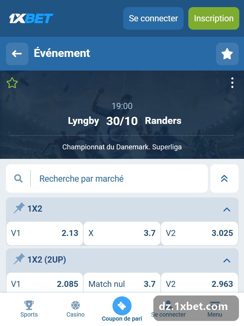 Denmark. Superliga: a match page with W1, X and W2