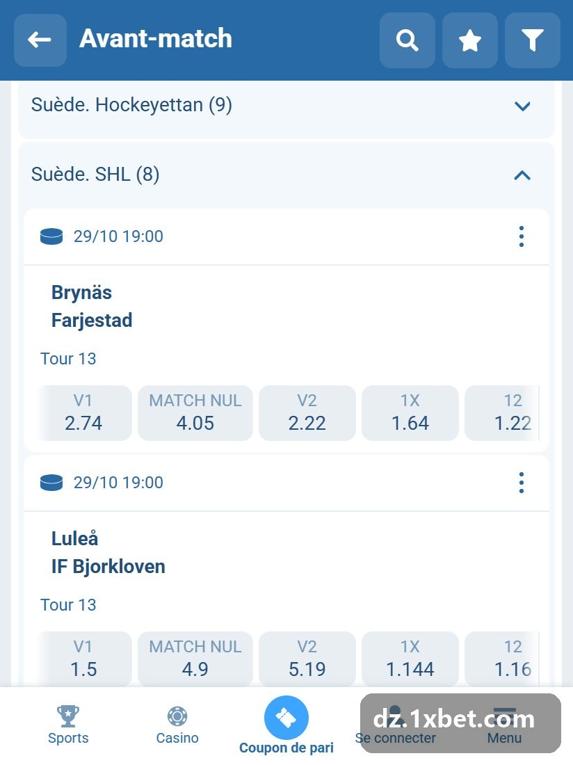 Sweden. Elitserien: Swedish hockey games in the pre-match line, by round