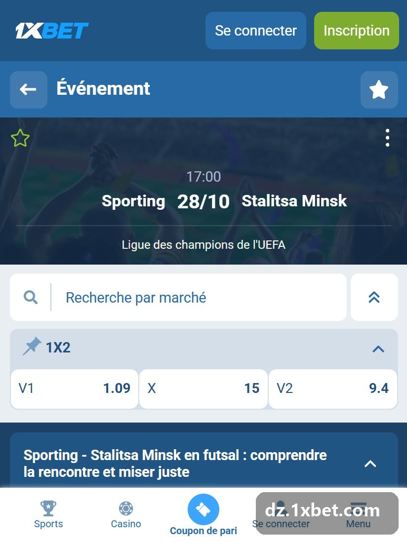 Ligue des champions de l'UEFA de futsal : fiche d'un match avec le 1X2
