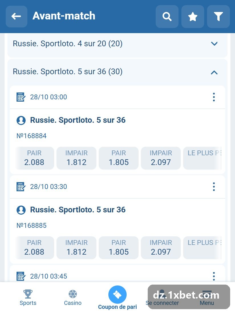 Russie. Sportloto. 4 sur 20 : tirages suivants de la même loterie dans la liste d'avant-match
