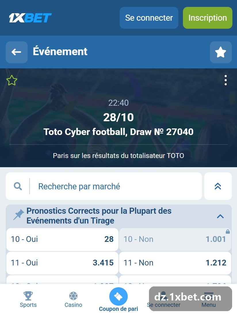 Toto correct score, Draw № 4350: draw header and the correct-predictions block with a Yes and a No row per number